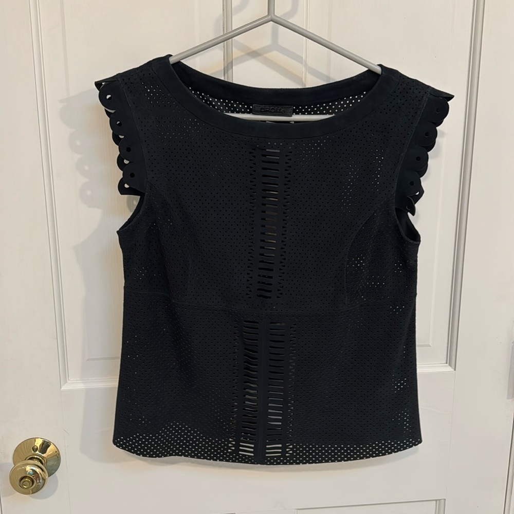 DROMe Navy Leather Laser Cut Tank